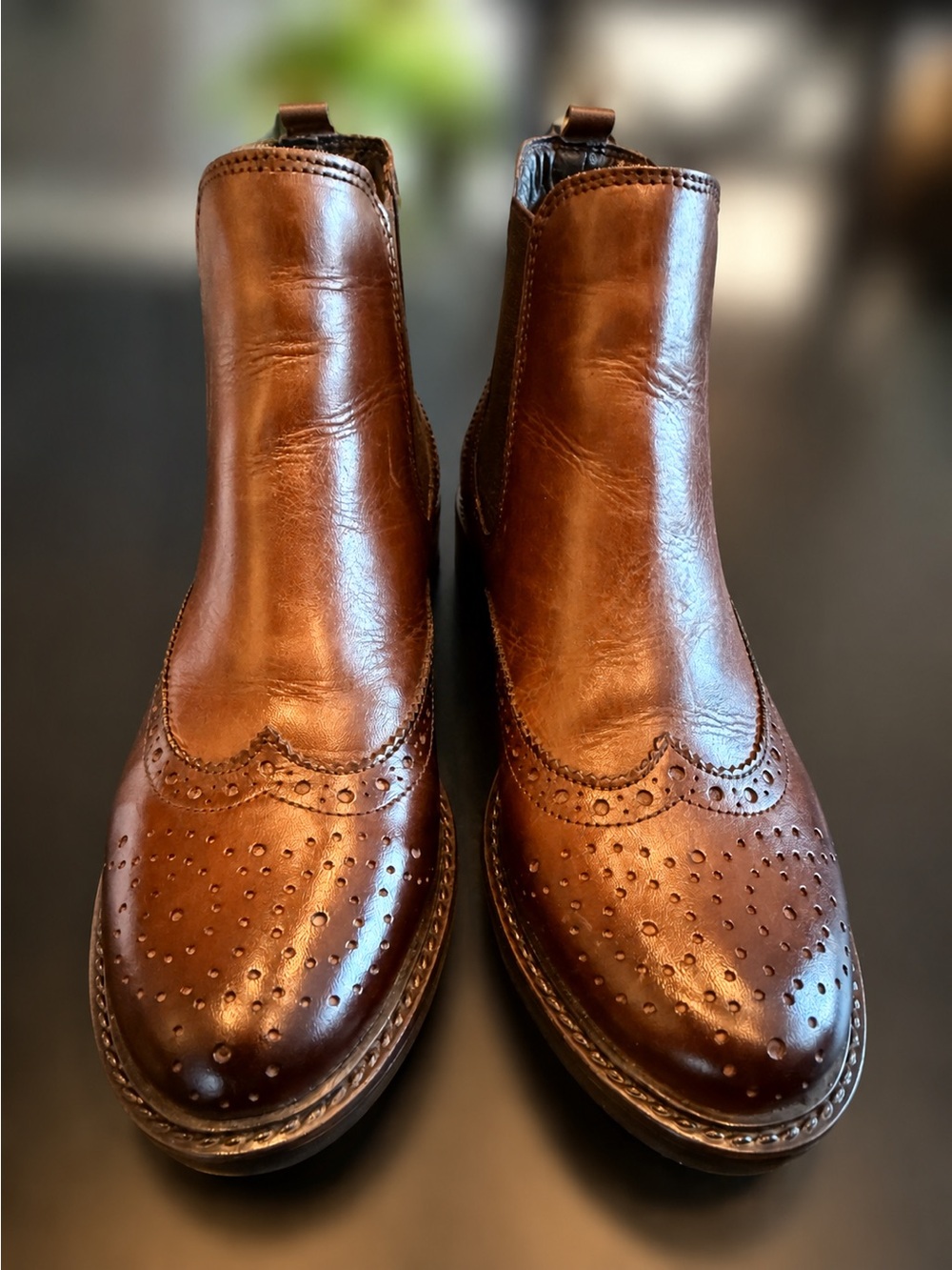 Fifth Avenue Women’s Brown Leather Chelsea Ankle Boots Brogue Detail Size 7